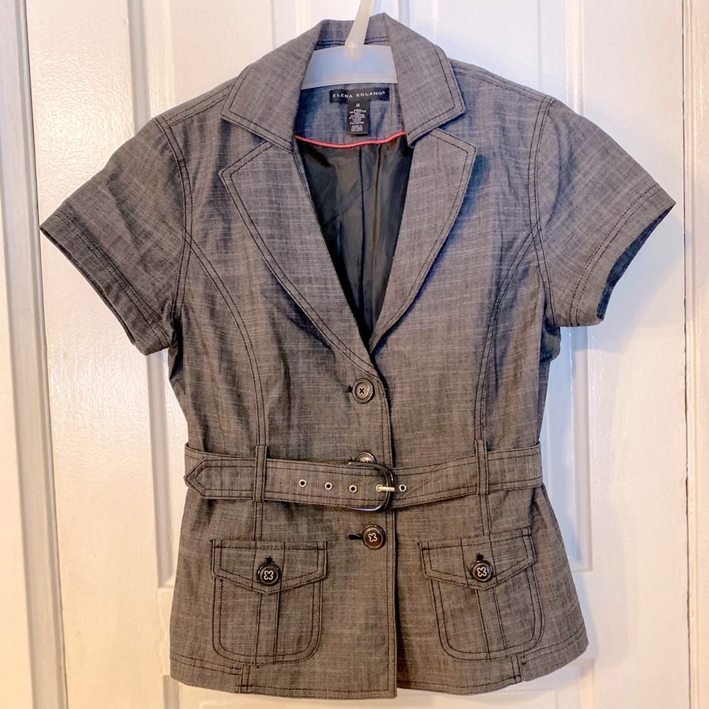 Gray denim shirt sleeve belted blazer - Sz M
